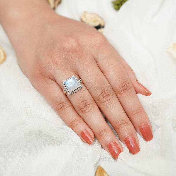 'Cocktail' Moonstone 925 Solid Sterling Silver Ring, Moonstone Ring