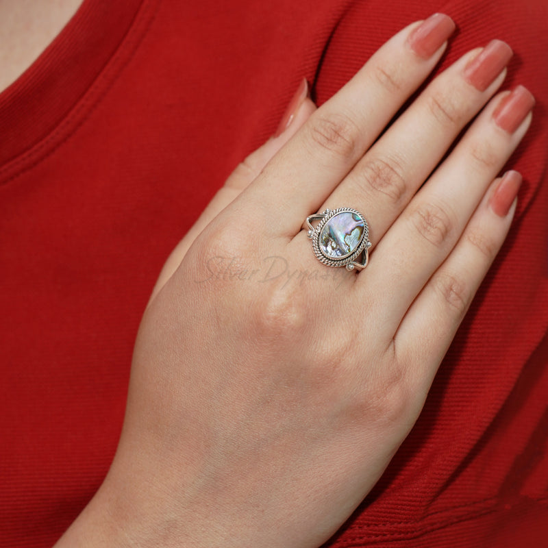 Abalone Shell Ring, 925 Solid Sterling Silver Ring