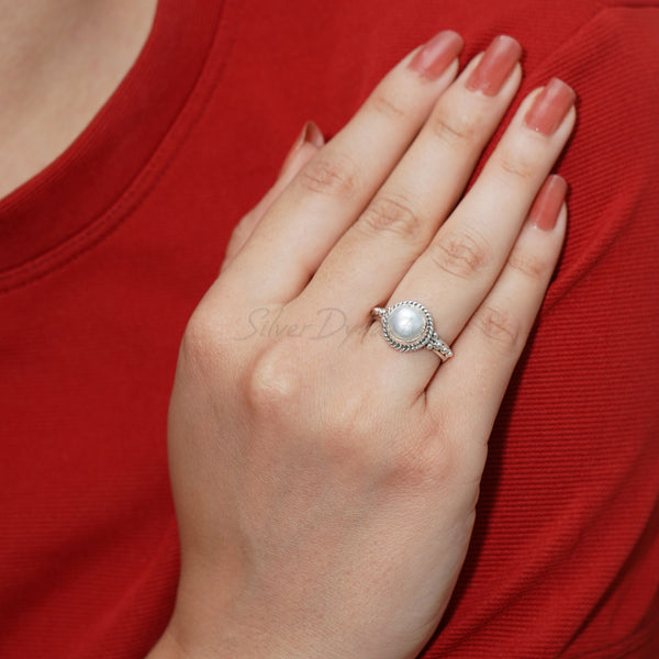 'Boho' Pearl 925 Solid Sterling Silver Ring