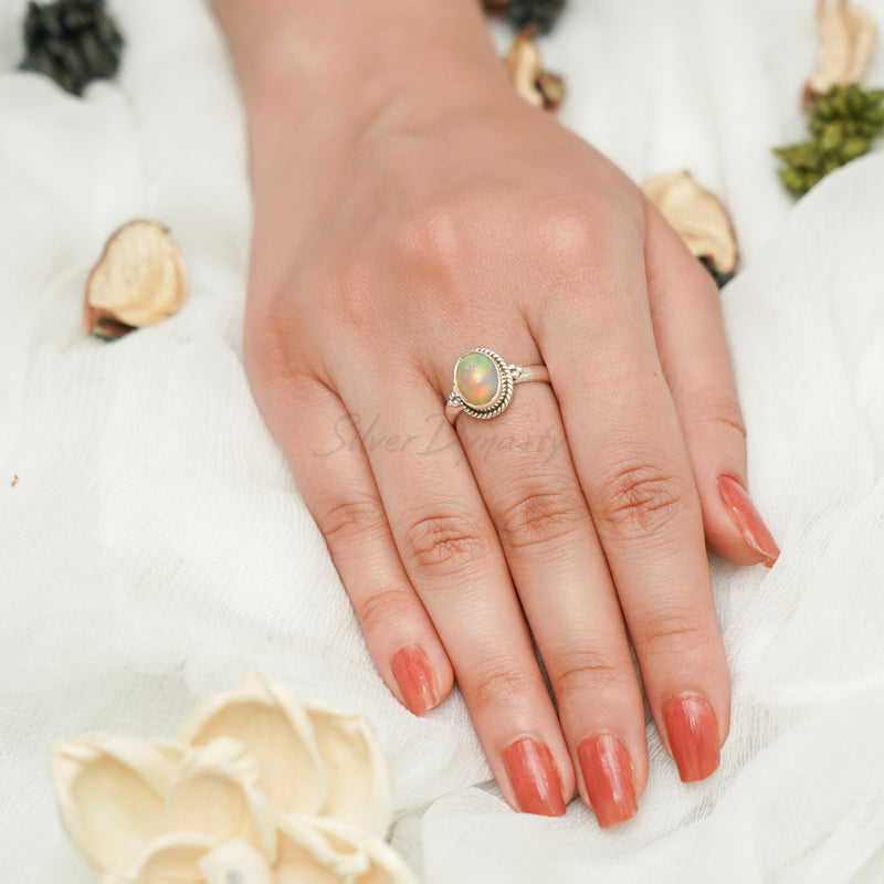 Ethiopian Opal Ring, 925 Solid Sterling Silver Ring