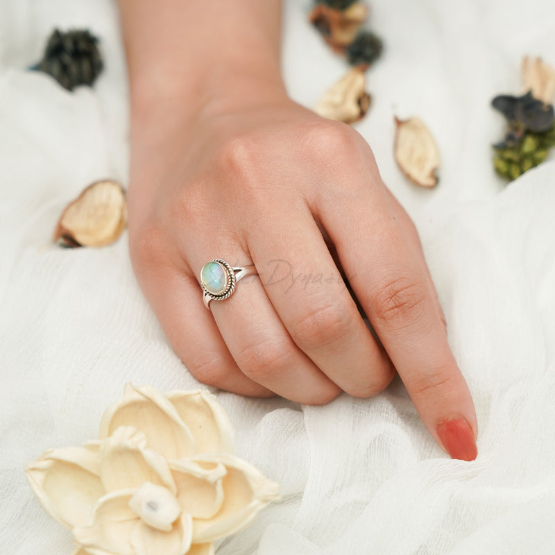 Ethiopian Opal Ring, 925 Solid Sterling Silver Ring