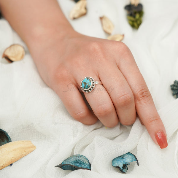 'Fortuna' Blue Copper Turquoise 925 Solid Sterling Silver Ring