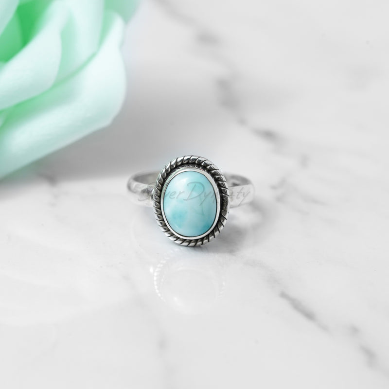 Larimar Ring, 925 Solid Sterling Silver Ring