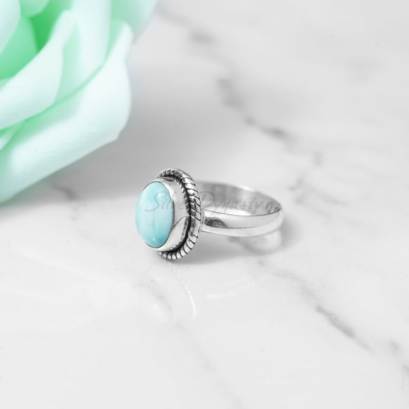 Larimar Ring, 925 Solid Sterling Silver Ring