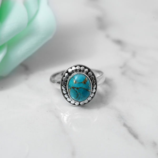 'Fortuna' Blue Copper Turquoise 925 Solid Sterling Silver Ring