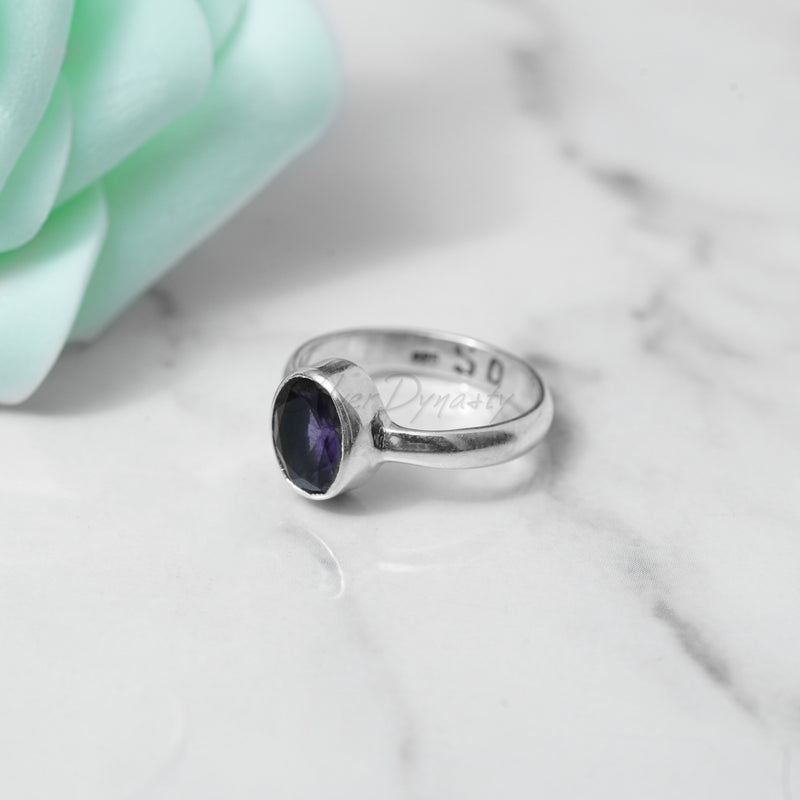 Simple Amethyst Ring, 925 Solid Sterling Silver Ring