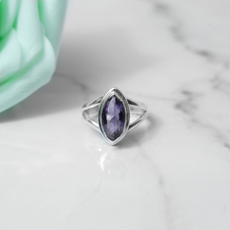 Simple Amethyst Ring, 925 Solid Sterling Silver Ring