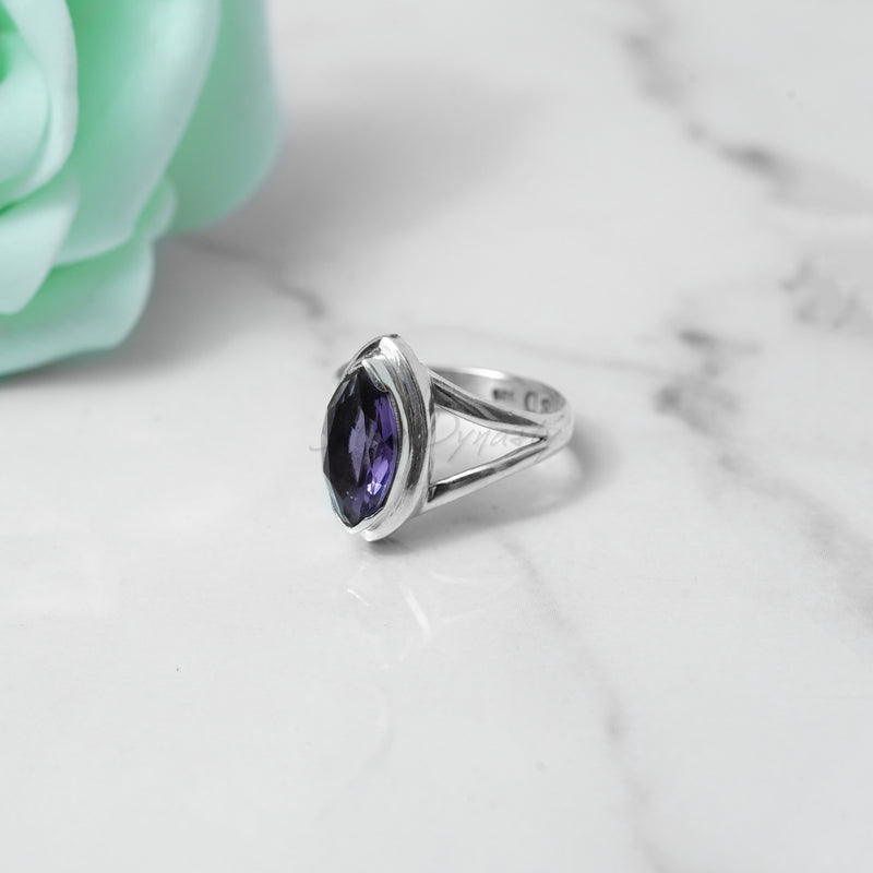 Simple Amethyst Ring, 925 Solid Sterling Silver Ring