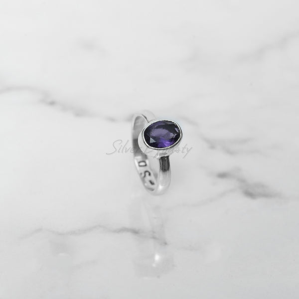 Simple Amethyst Ring, 925 Solid Sterling Silver Ring