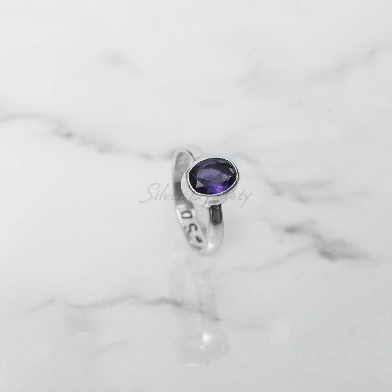 Simple Amethyst Ring, 925 Solid Sterling Silver Ring