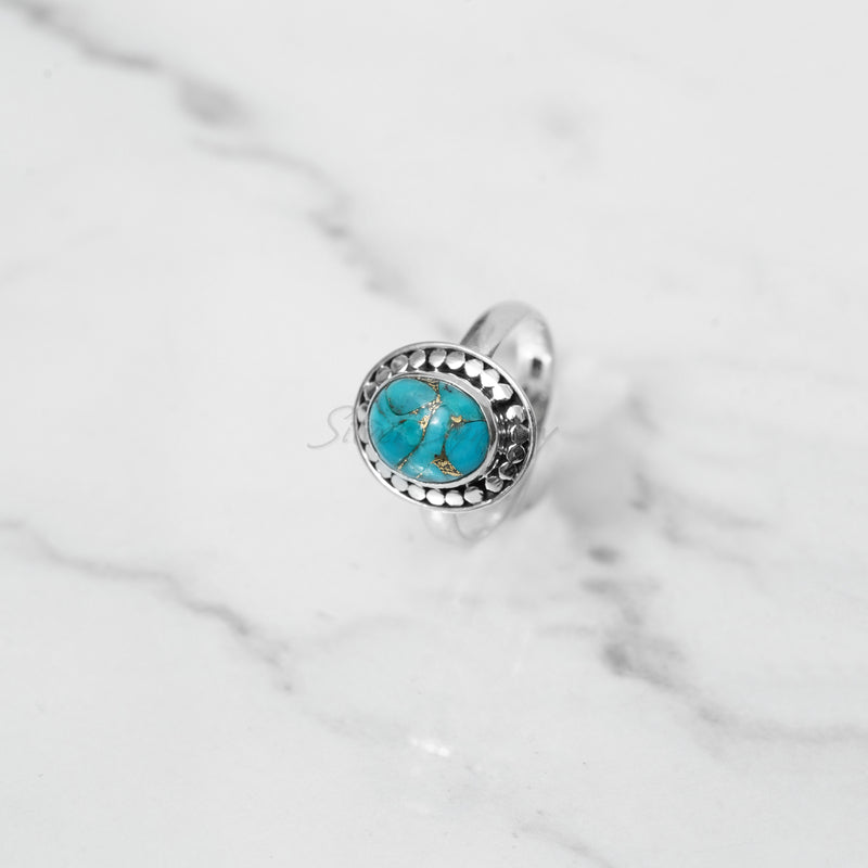 'Fortuna' Blue Copper Turquoise 925 Solid Sterling Silver Ring