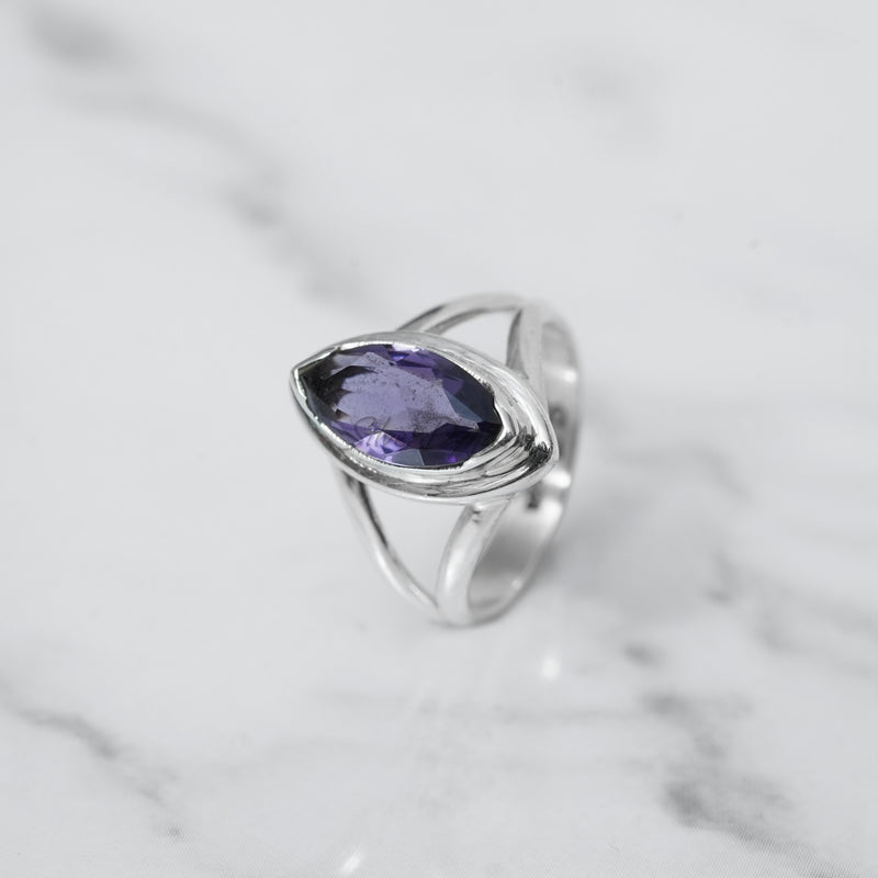 Simple Amethyst Ring, 925 Solid Sterling Silver Ring