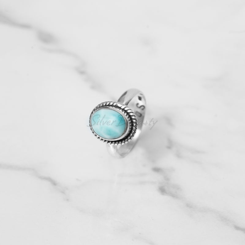 Larimar Ring, 925 Solid Sterling Silver Ring