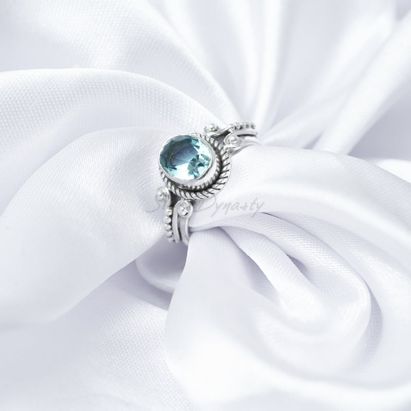 Blue Topaz Ring, 925 Solid Sterling Silver Ring