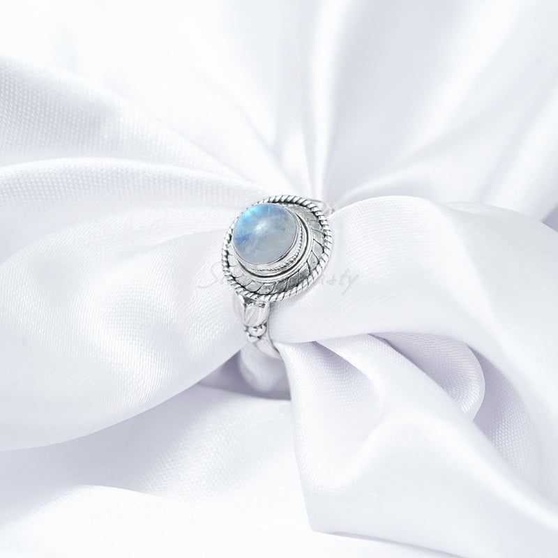 Simple Moonstone 925 Solid Sterling Silver Ring, Moonstone Ring