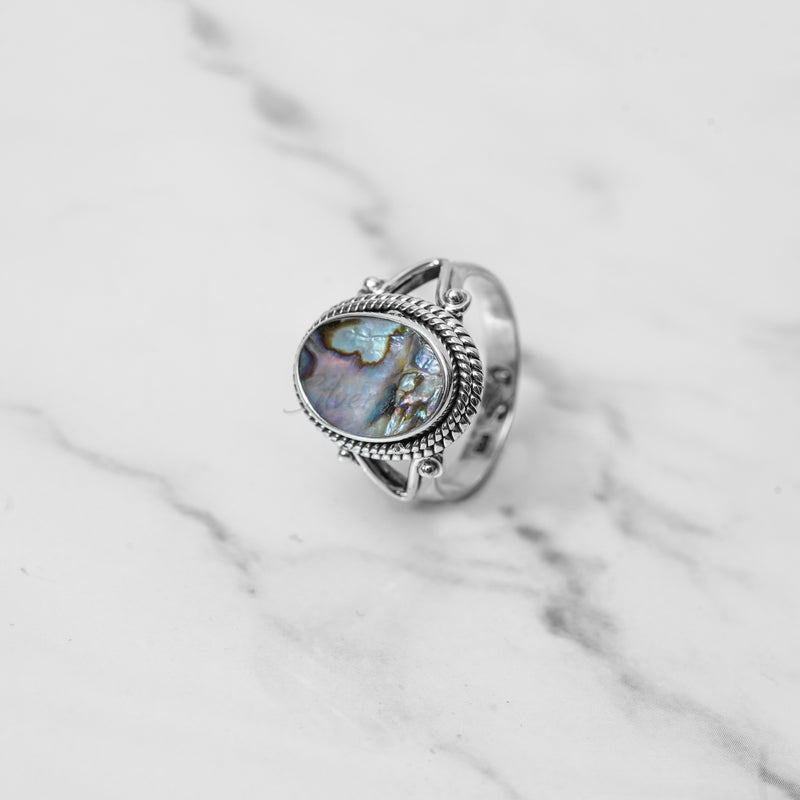 Abalone Shell Ring, 925 Solid Sterling Silver Ring