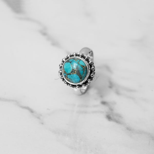 'Fortuna' Blue Copper Turquoise 925 Solid Sterling Silver Ring