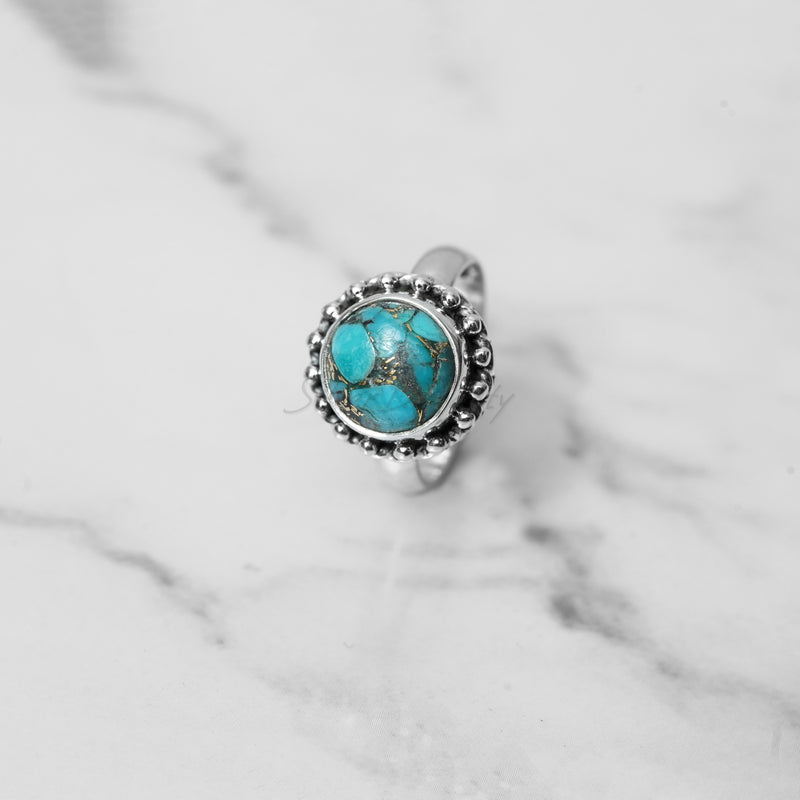 'Fortuna' Blue Copper Turquoise 925 Solid Sterling Silver Ring