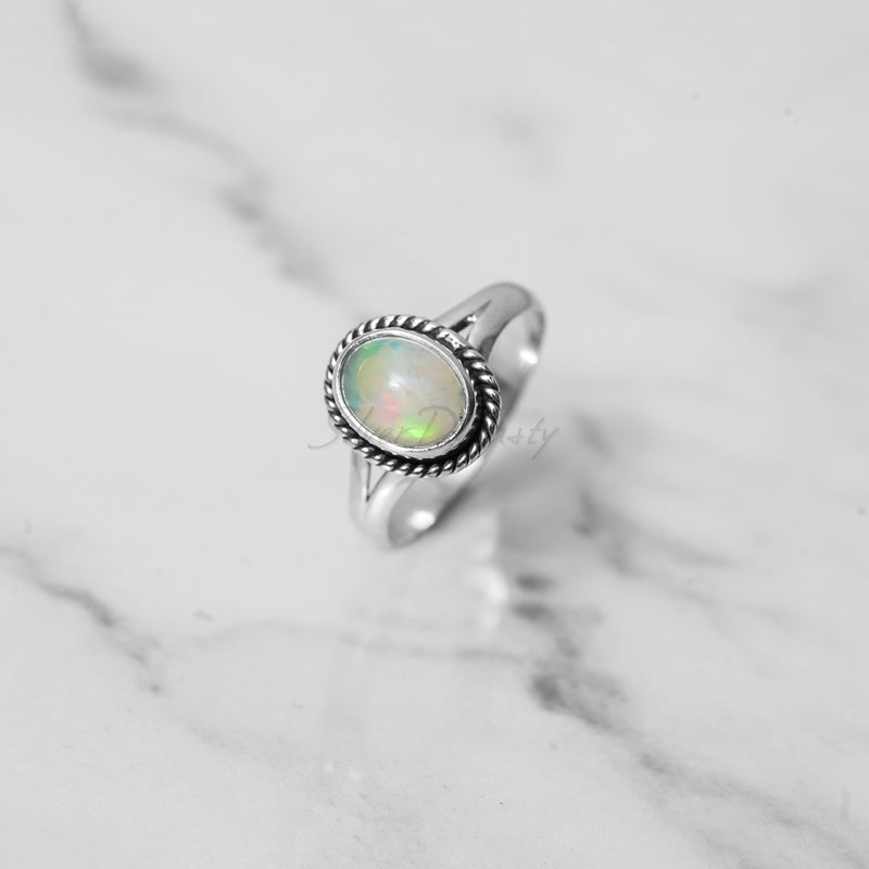 Ethiopian Opal Ring, 925 Solid Sterling Silver Ring