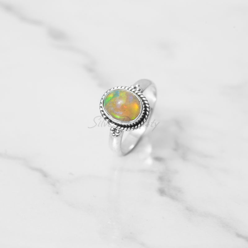 Ethiopian Opal Ring, 925 Solid Sterling Silver Ring