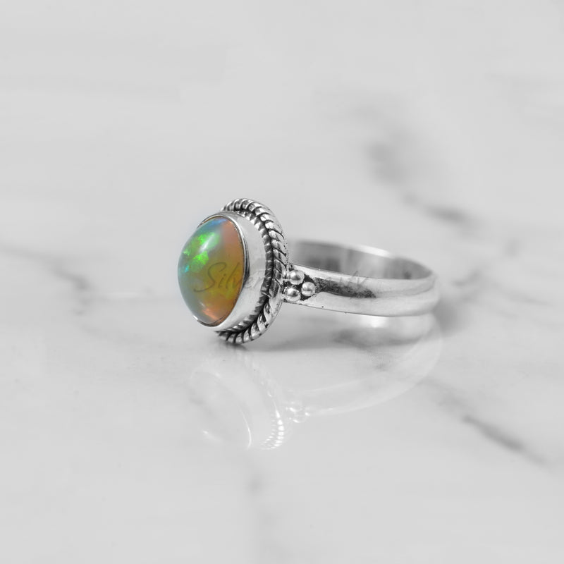 Ethiopian Opal Ring, 925 Solid Sterling Silver Ring