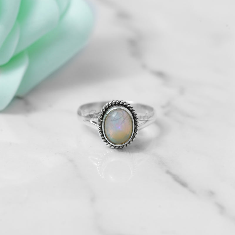 Ethiopian Opal Ring, 925 Solid Sterling Silver Ring