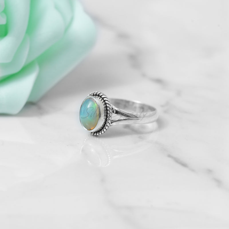 Ethiopian Opal Ring, 925 Solid Sterling Silver Ring