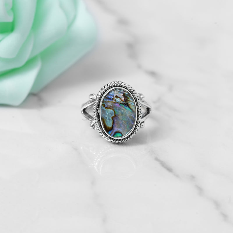 Abalone Shell Ring, 925 Solid Sterling Silver Ring