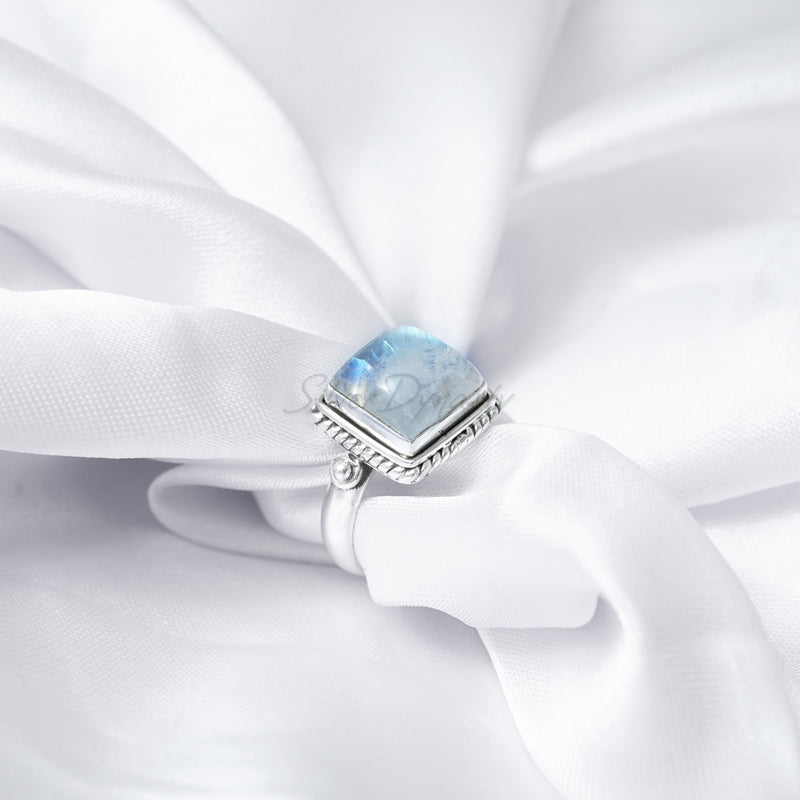 'Cocktail' Moonstone 925 Solid Sterling Silver Ring, Moonstone Ring