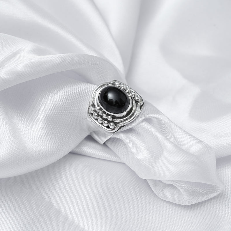 'BIA' Black Onyx 925 Solid Sterling Silver Ring