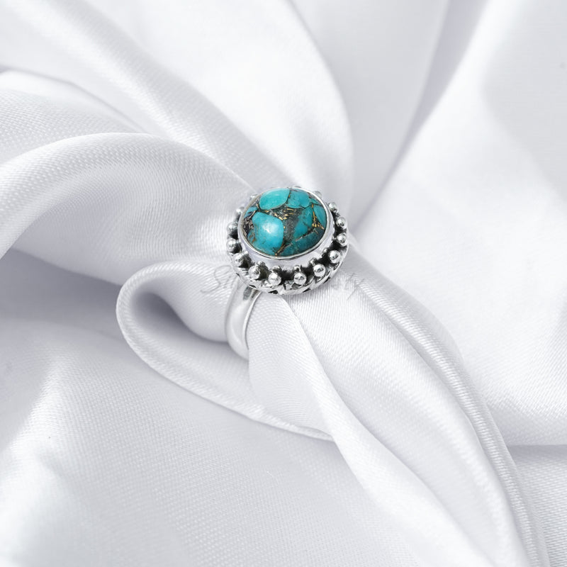 'Fortuna' Blue Copper Turquoise 925 Solid Sterling Silver Ring