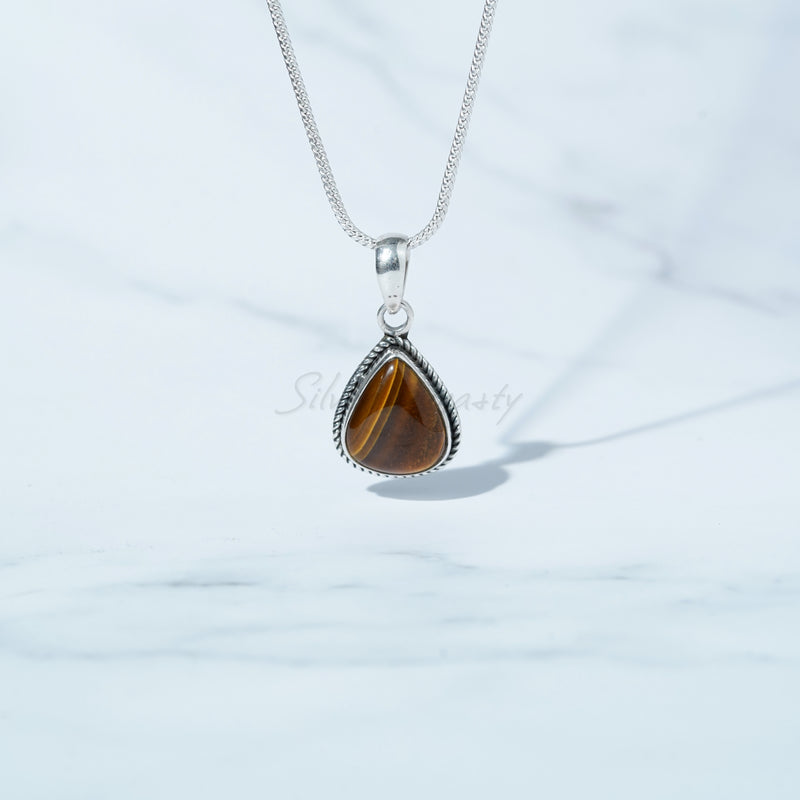 Tiger Eye Pendant, 925 Solid Sterling Silver Pendant