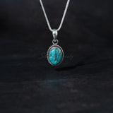 'BIA' Blue Copper Turquoise Pendant, 925 Solid Sterling Silver Pendant