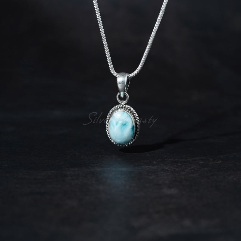 Larimar Pendant, 925 Solid Sterling Silver Pendant