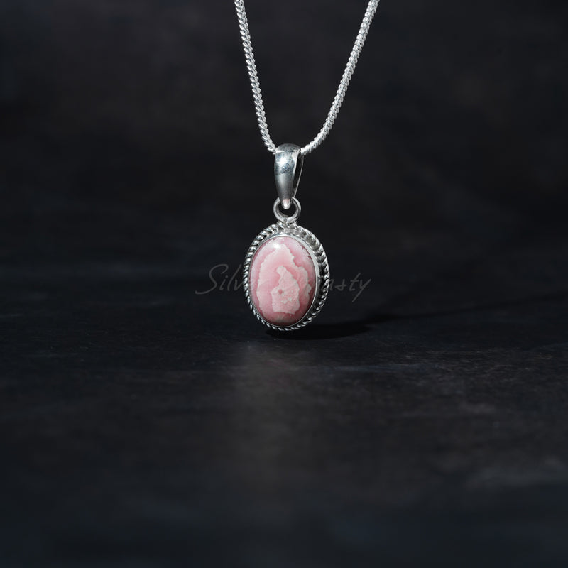 Rhodochrosite Pendant, 925 Solid Sterling Silver Pendant