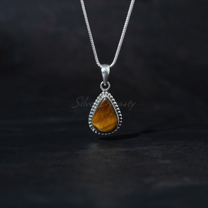 Tiger Eye Pendant, 925 Solid Sterling Silver Pendant