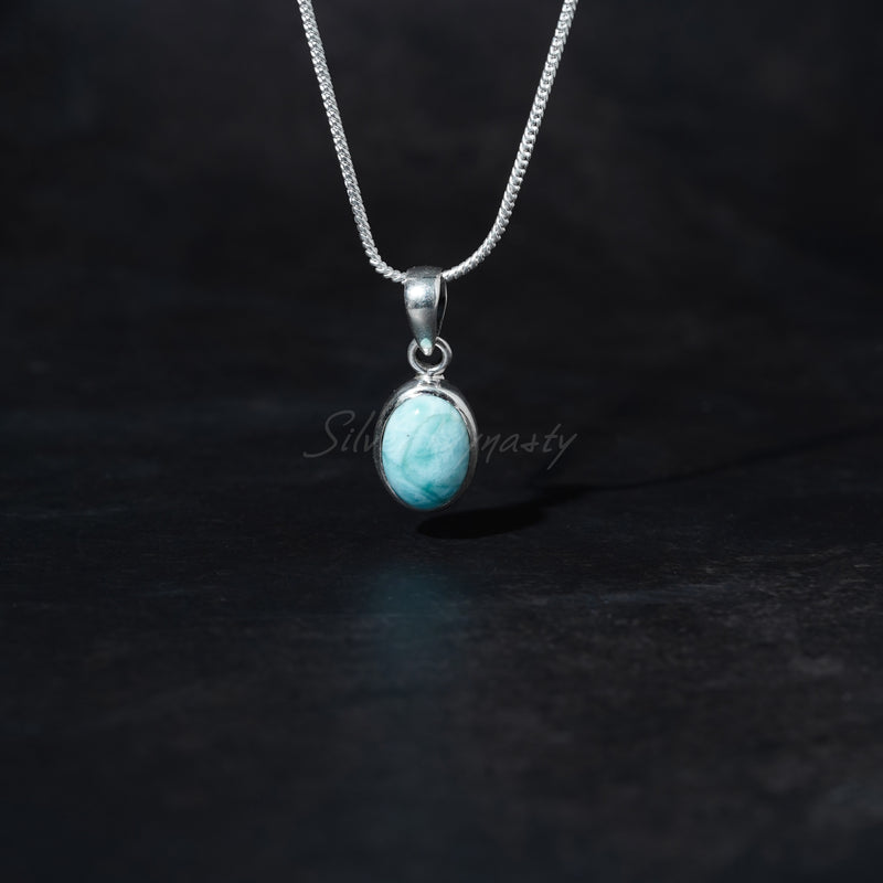 Larimar Pendant, 925 Solid Sterling Silver Pendant