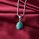 'BIA' Blue Copper Turquoise Pendant, 925 Solid Sterling Silver Pendant