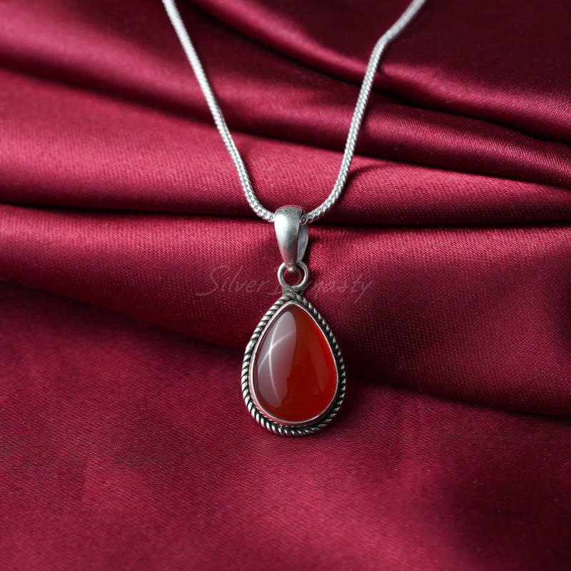 Carnelian Pendant, 925 Solid Sterling Silver Pendant