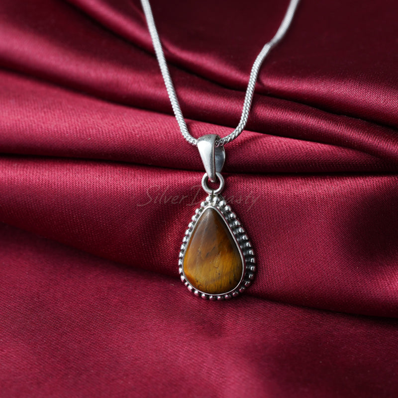 Tiger Eye Pendant, 925 Solid Sterling Silver Pendant