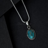 'BIA' Blue Copper Turquoise Pendant, 925 Solid Sterling Silver Pendant