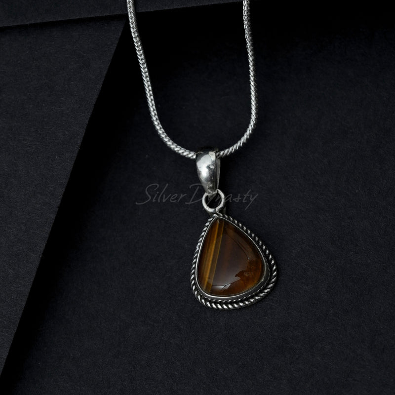 Tiger Eye Pendant, 925 Solid Sterling Silver Pendant