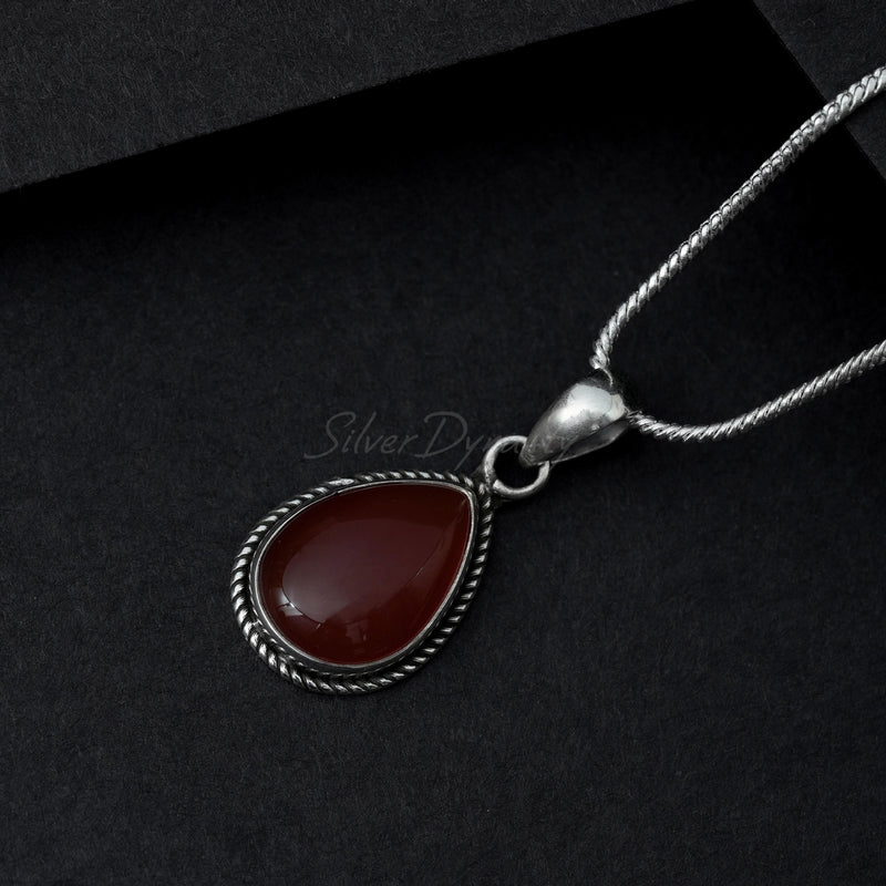 Carnelian Pendant, 925 Solid Sterling Silver Pendant