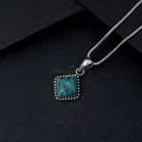 'BIA' Blue Copper Turquoise Pendant, 925 Solid Sterling Silver Pendant