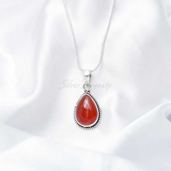 Carnelian Pendant, 925 Solid Sterling Silver Pendant