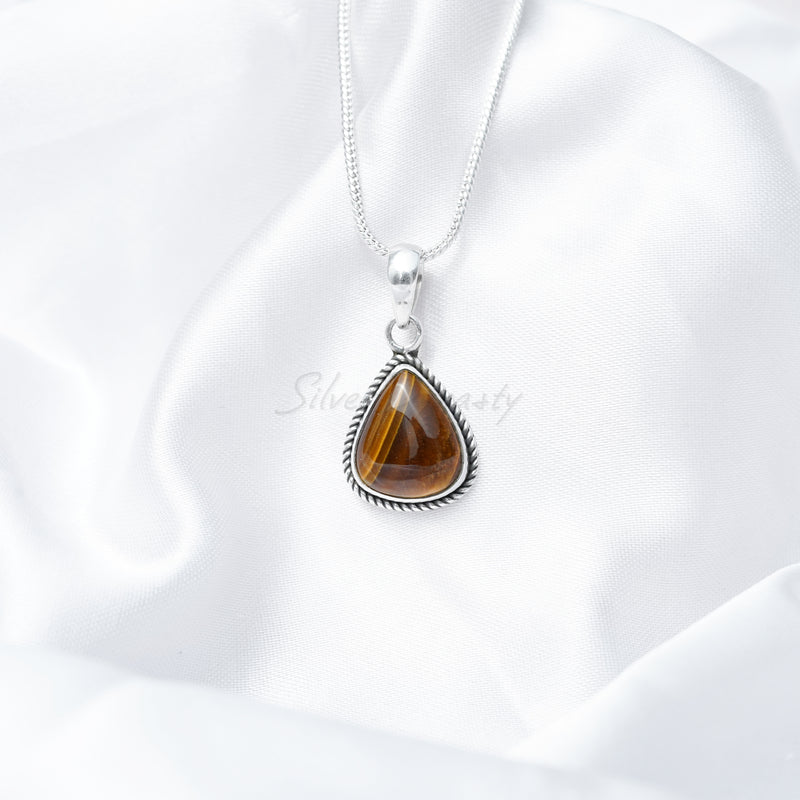 Tiger Eye Pendant, 925 Solid Sterling Silver Pendant