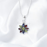 Multi Stone Pendant, Flower Pendant, 925 Solid Sterling Silver Pendant, Garnet Pendant