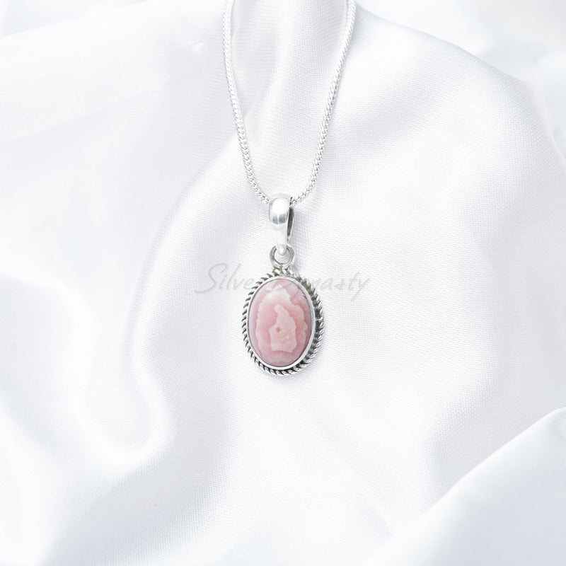 Rhodochrosite Pendant, 925 Solid Sterling Silver Pendant