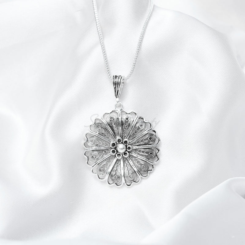 Silver Pendant, Flower Pendant, 925 Solid Sterling Silver Pendant