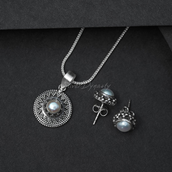 Pearl Pendant and Earring Set, Pearl Set, 925 Sterling Silver Set